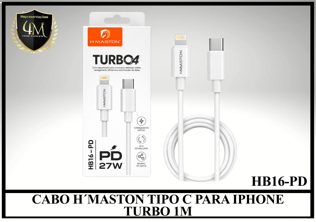 A122 - CABO H´MASTON TIPO C PARA IPHONE TURBO 1M HB16-PD