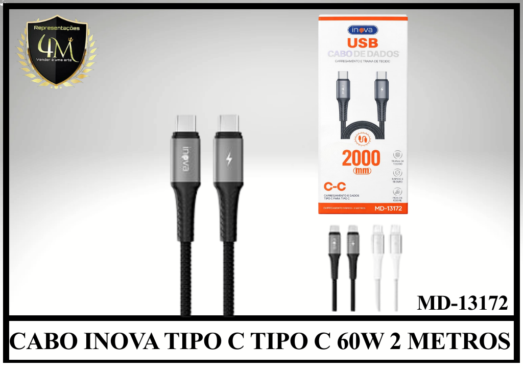 A124 - CABO INOVA TIPO C TIPO C 60W 2 METROS MD-13172