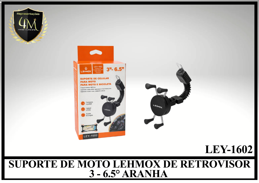 S04 - SUPORTE DE MOTO LEHMOX DE RETROVISOR 3 - 6.5° ARANHA LEY-1602