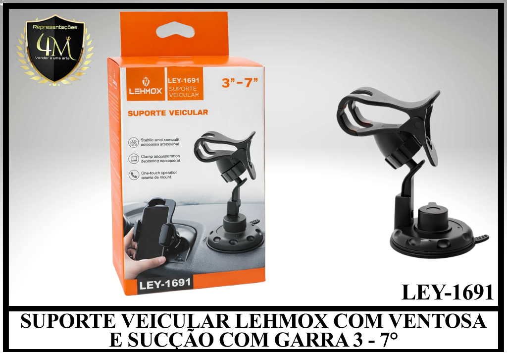 C32 SUPORTE VEICULAR LEHMOX COM VENTOSA E SUCÇÃO COM GARRA 3 - 7° LEY-1691
