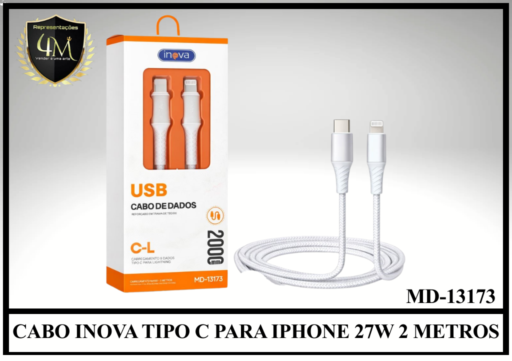 A124-1 - CABO INOVA TIPO C PARA IPHONE 27W 2 METROS MD-13173