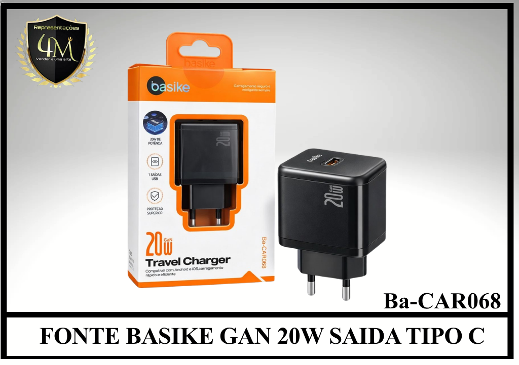 E27 - FONTE BASIKE GAN 20W SAIDA TIPO C Ba-CAR068