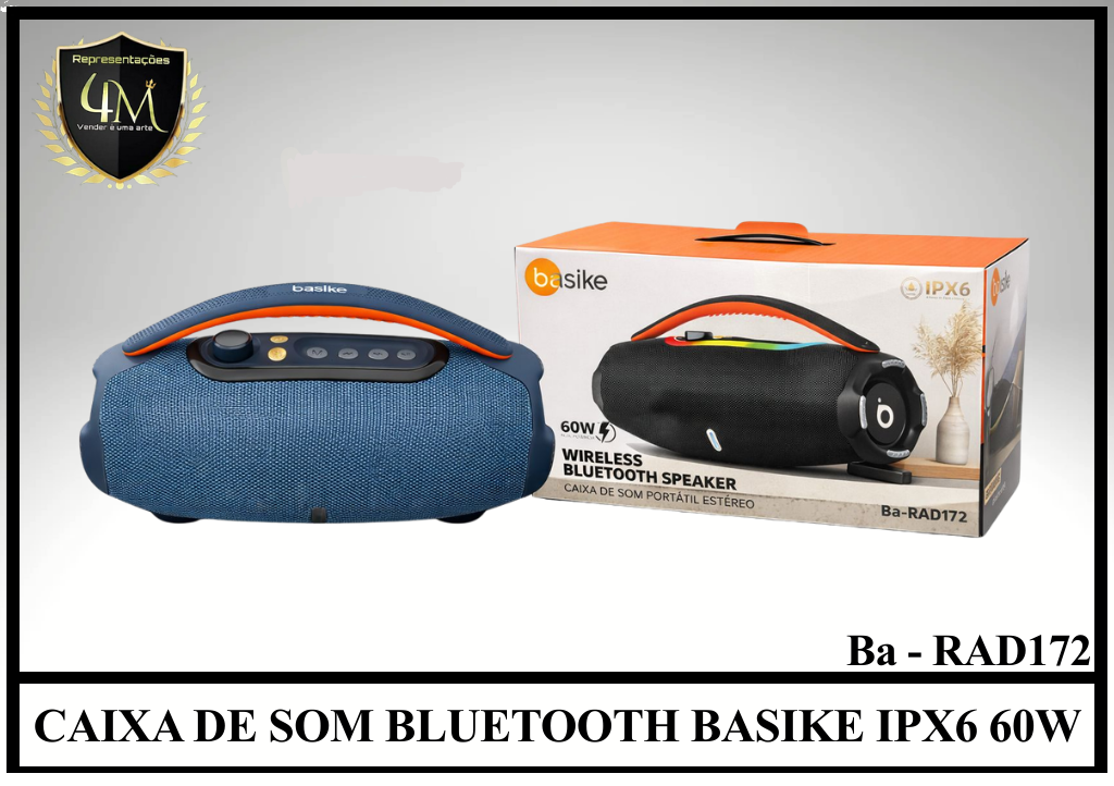 CX 27 CAIXA DE SOM BLUETOOTH BASIKE IPX6 60W Ba-RAD172