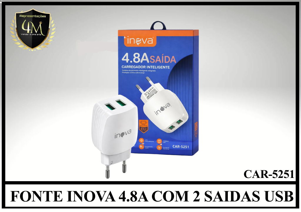 E30 - FONTE INOVA 4.8A COM 2 SAIDAS USB CAR-5251