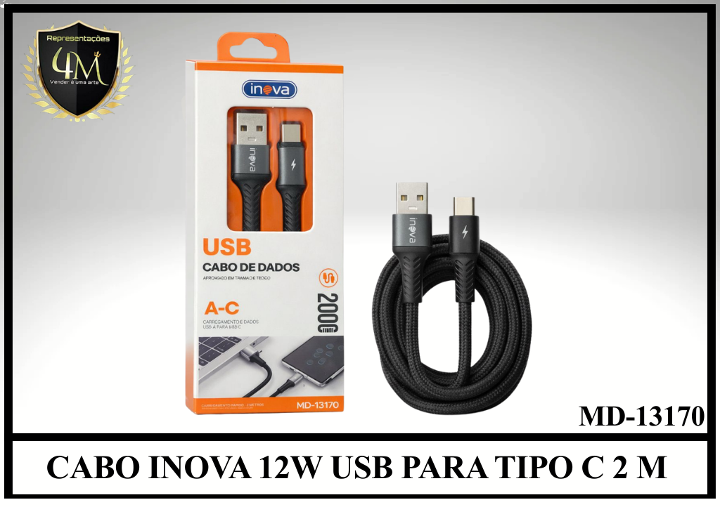 A128 - CABO INOVA 12W USB PARA TIPO C 2 METROS MD-13170