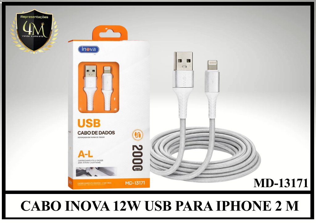 A129 - CABO INOVA 12W USB PARA IPHONE 2 METROS MD-13171
