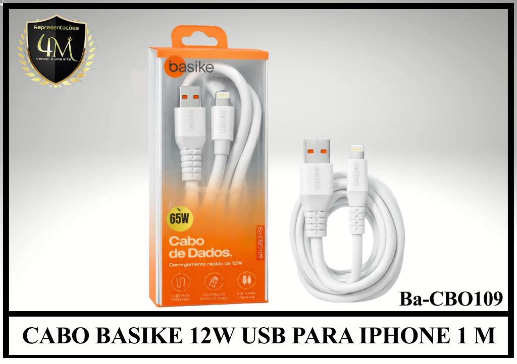 A130 - CABO BASIKE 12W USB PARA IPHONE 1 METRO Ba-CBO109