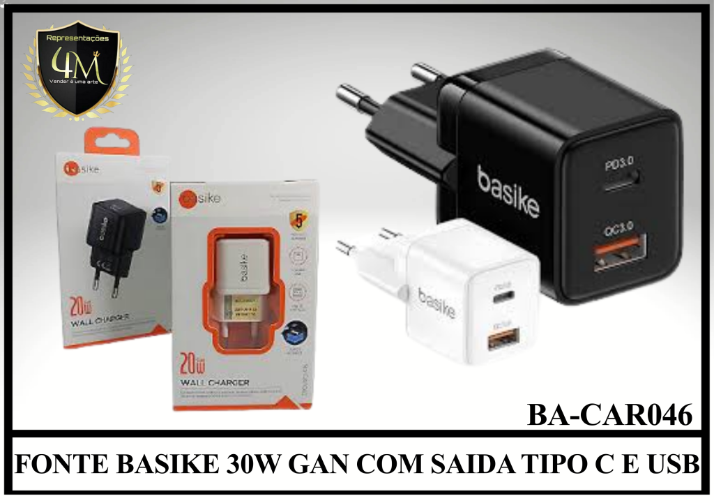 E31 - FONTE BASIKE 20W GAN COM SAIDA TIPO C E USB Ba-CAR046