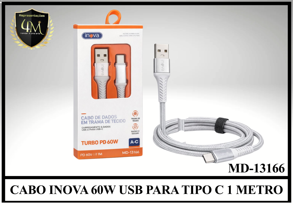 A132 - CABO INOVA 60W USB PARA TIPO C 1 METRO MD-13166