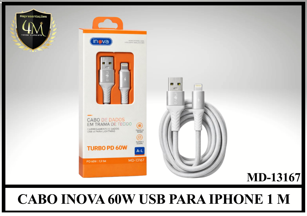 A133 - CABO INOVA 60W USB PARA IPHONE 1 METRO MD-13167
