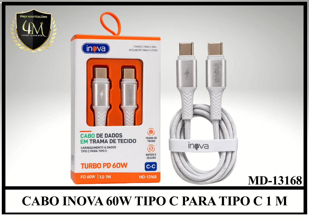 A134 - CABO INOVA 60W TIPO C PARA TIPO C 1 METRO MD-13168
