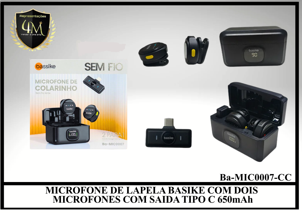 M05 - MICROFONE DE LAPELA BASIKE COM DOIS MICROFONES COM SAIDA TIPO C 650mAh Ba-MIC0007-CC