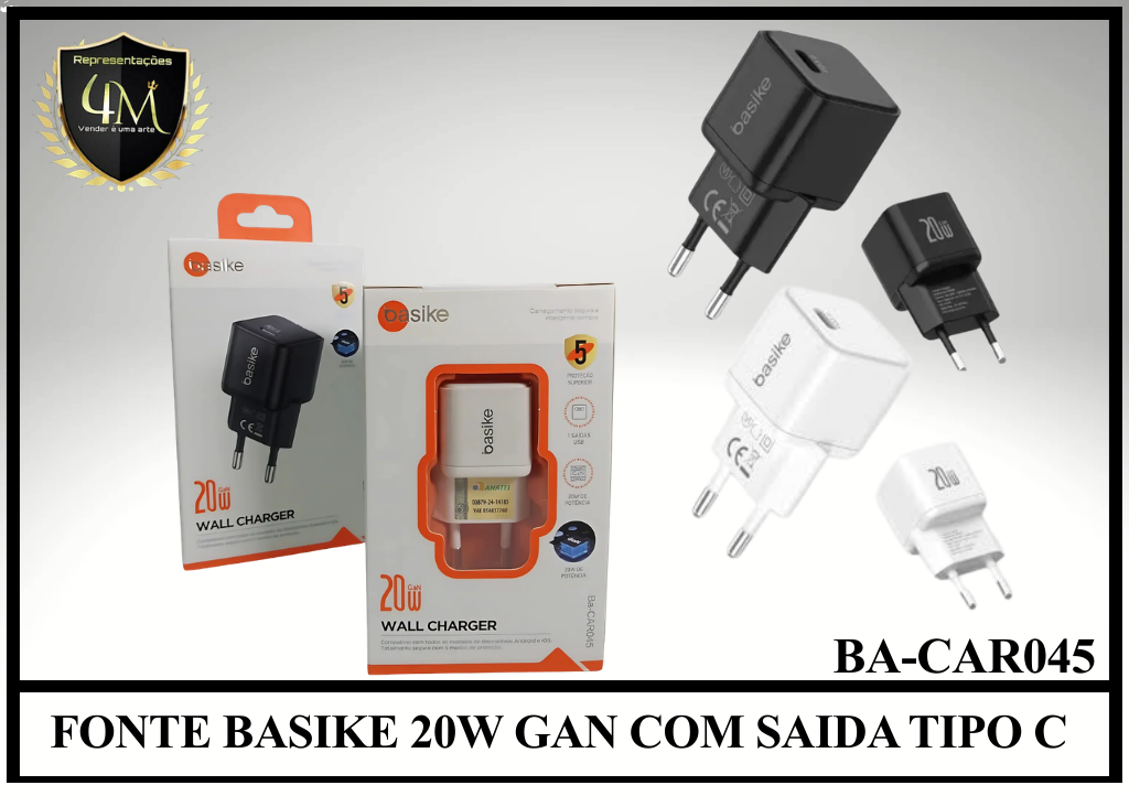 E32 - FONTE BASIKE 20W GAN COM SAIDA TIPO C Ba-CAR045