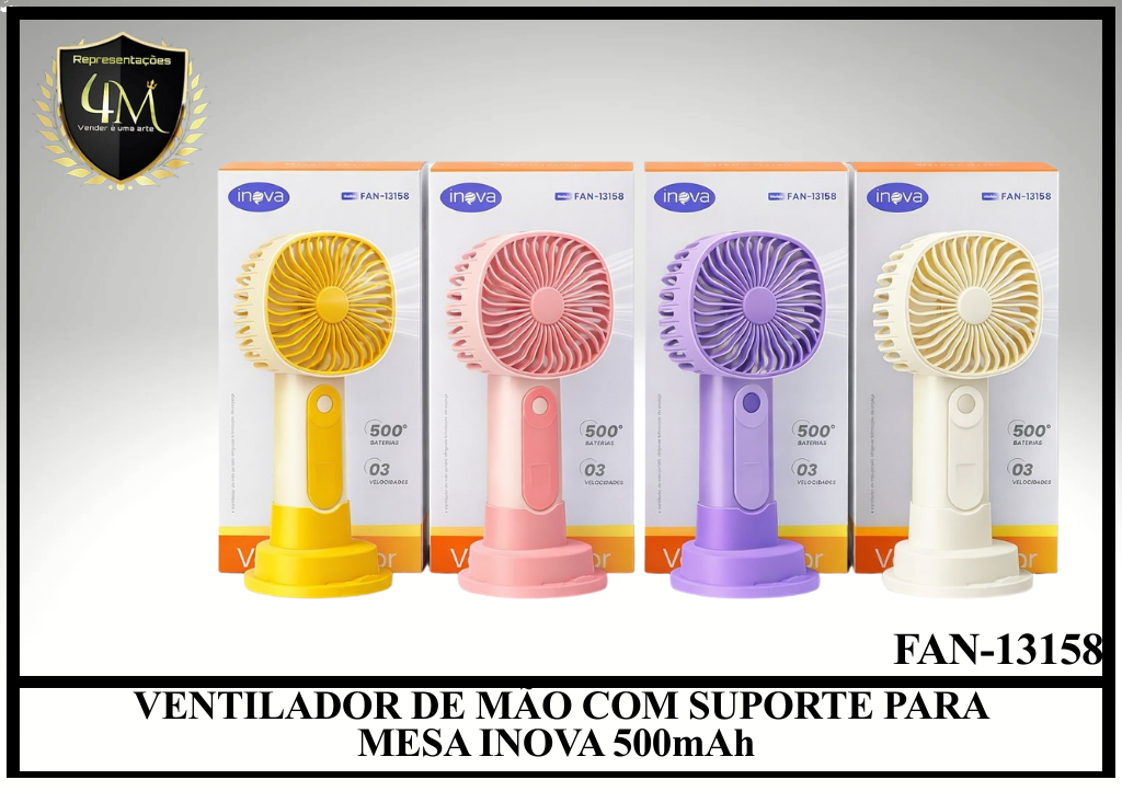 VNT 001 VENTILADOR DE MÃO COM SUPORTE PARA MESA INOVA 500mAh FAN-13158