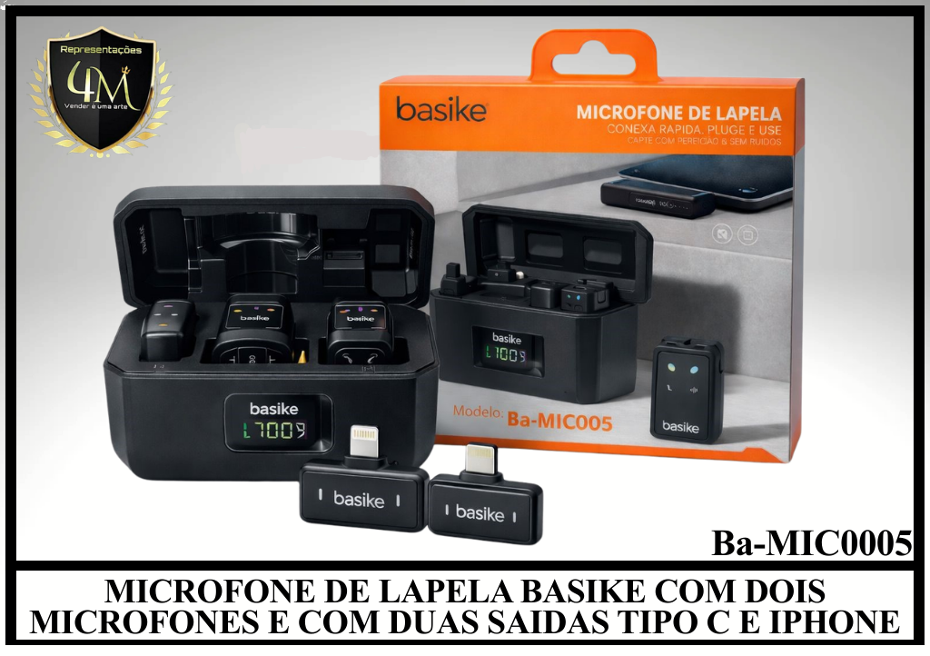 M06 - MICROFONE DE LAPELA BASIKE COM DOIS MICROFONES E COM DUAS SAIDAS TIPO C E IPHONE Ba-MIC0005