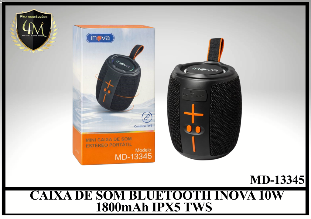 CX 28 CAIXA DE SOM BLUETOOTH INOVA 10W 1800mAh IPX5 TWS MD-13345