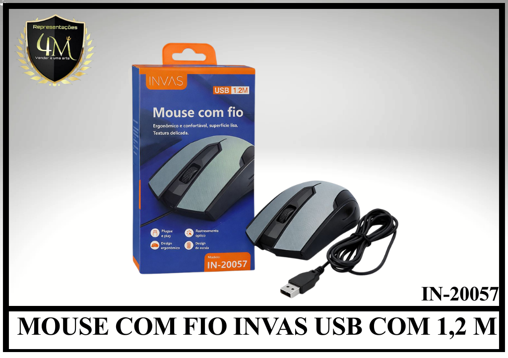 MO 08 - MOUSE COM FIO INVAS USB COM 1,2 METROS IN-20057