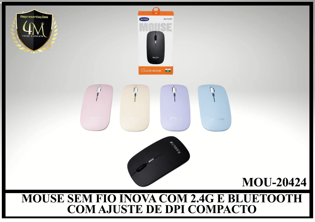 MO 09 - MOUSE SEM FIO INOVA COM 2.4G E BLUETOOTH COM AJUSTE DE DPI COMPACTO MOU-20424