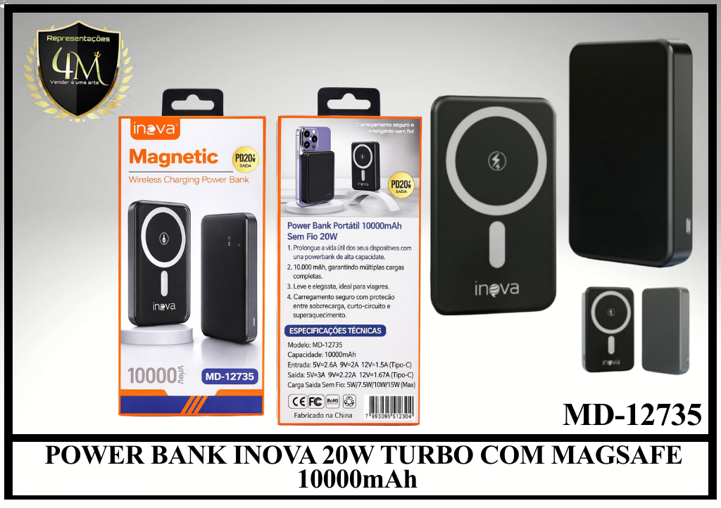 E026 POWER BANK INOVA 20W TURBO COM MAGSAFE 10000mAh MD-12735