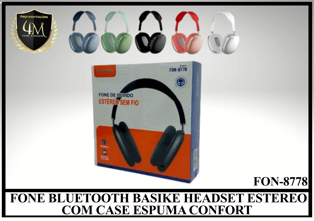 D109 - FONE BLUETOOTH BASIKE HEADSET ESTEREO COM CASE ESPUMA CONFORT FON-8778