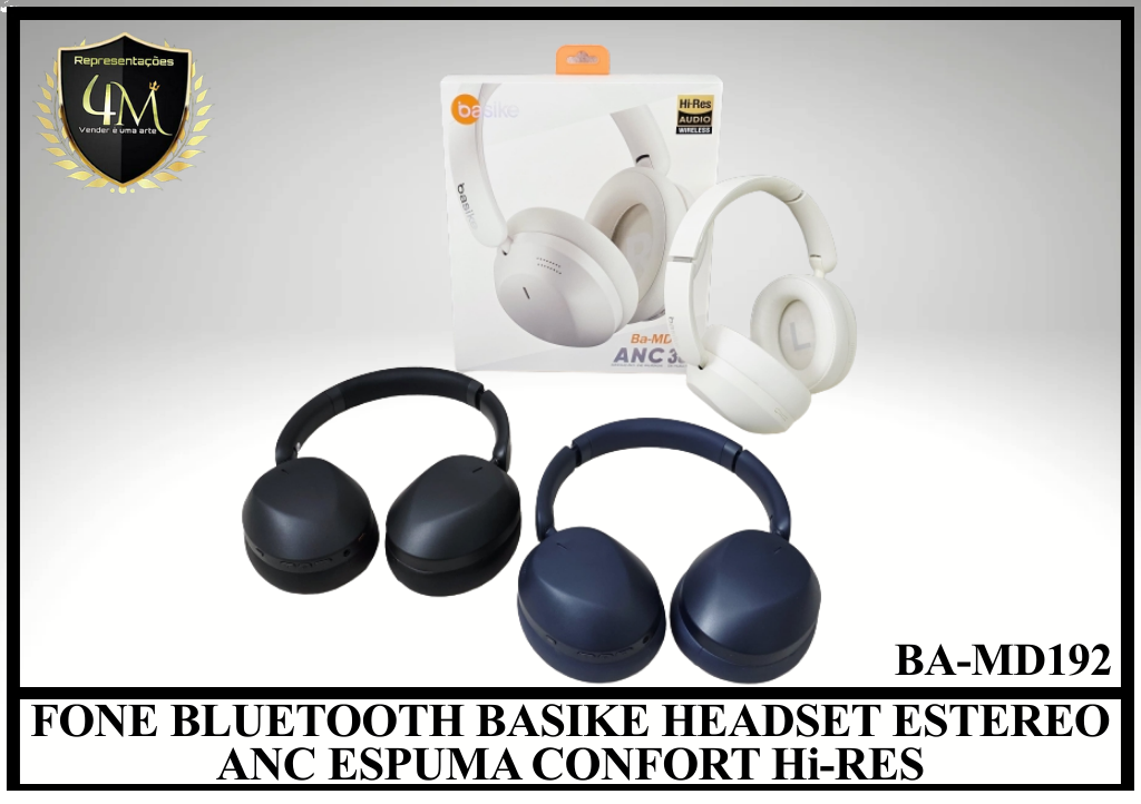 D110 - FONE BLUETOOTH BASIKE HEADSET ESTEREO ANC ESPUMA CONFORT Hi-RES Ba-MD192