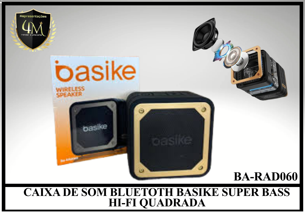 CX 32 CAIXA DE SOM BLUETOTH BASIKE SUPER BASS HI-FI QUADRADA Ba-RAD060
