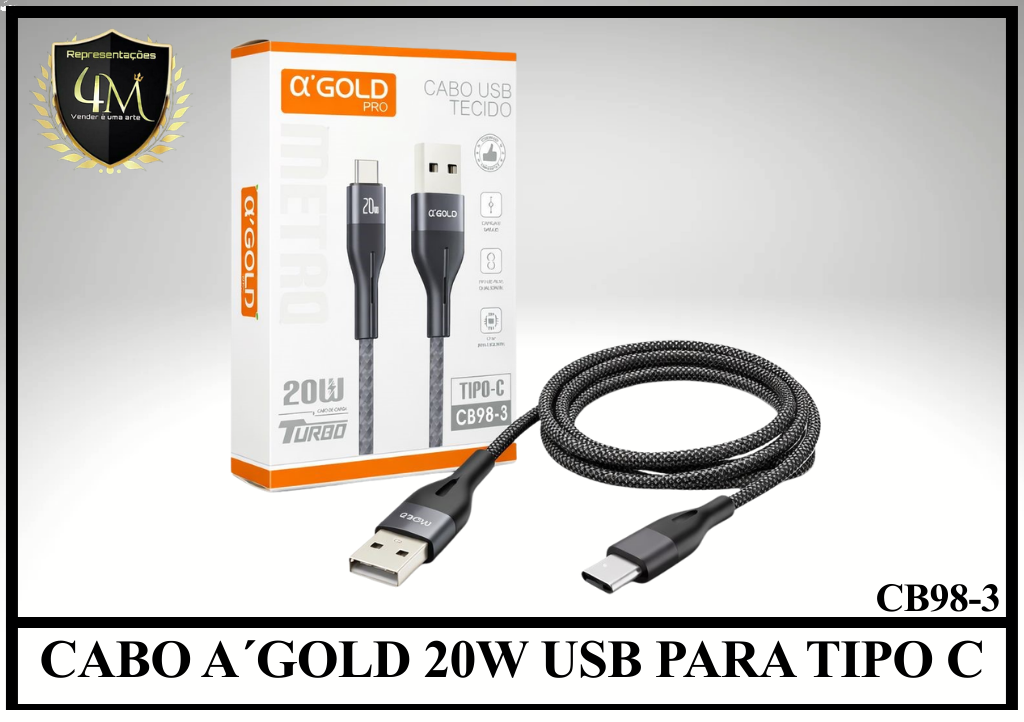 A140 - CABO A´GOLD 20W USB PARA TIPO C CB98-3