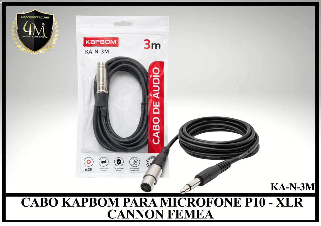 A141 - CABO KAPBOM PARA MICROFONE P10 - XLR CANNON FEMEA KA-N-3M