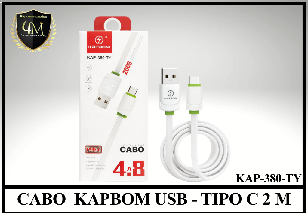 A145 - CABO  KAPBOM USB - TIPO C 2 METROS KAP-380-TY
