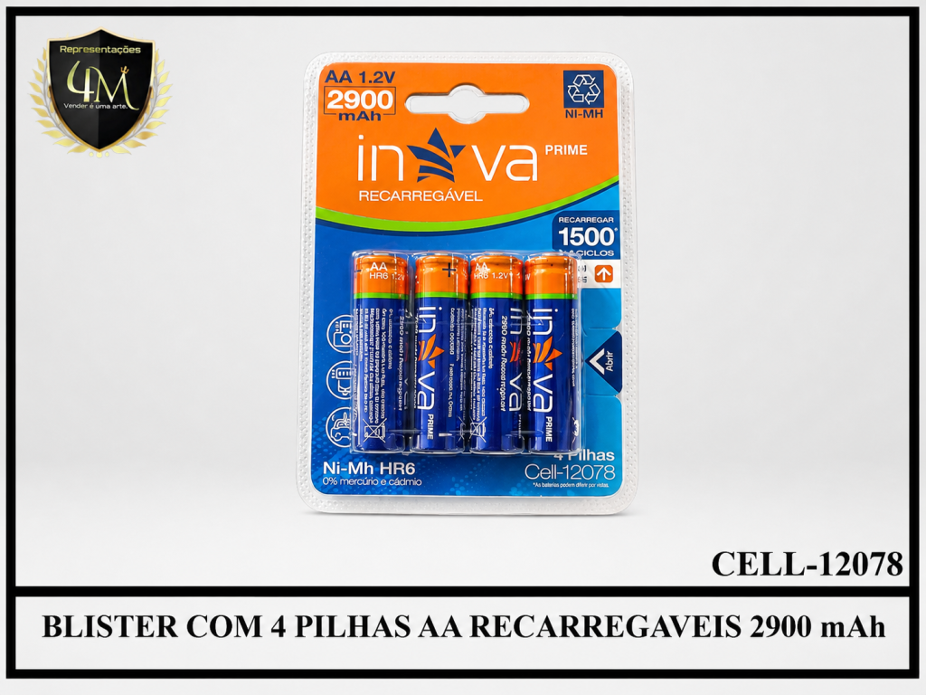 PI 11 BLISTER COM 4 PILHAS AA RECARREGAVEIS 2900 mAh CELL-11045 12078