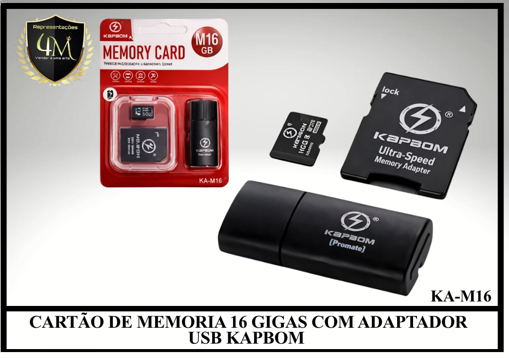 CM 02 CARTÃO DE MEMORIA 16 GIGAS COM ADAPTADOR USB KAPBOM KA-M16