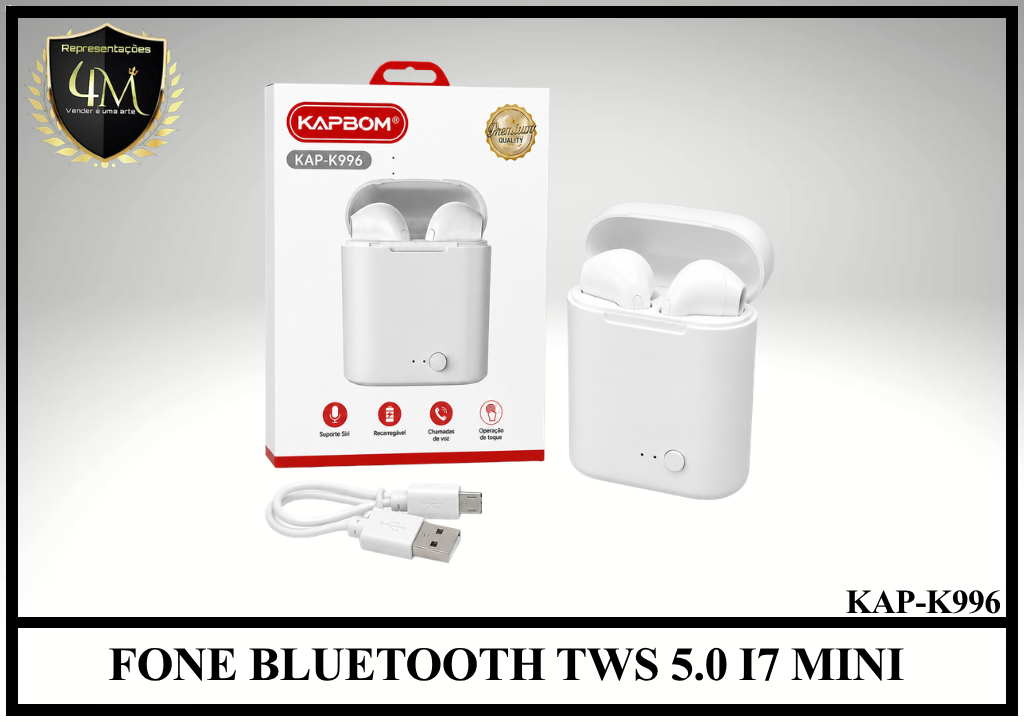 D112 - FONE BLUETOOTH TWS 5.0 I7 MINI KAP-K996
