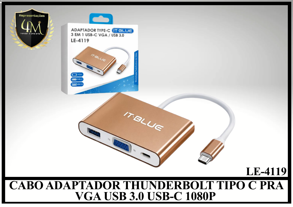 DAP 23 CABO ADAPTADOR THUNDERBOLT TIPO C PRA VGA USB 3.0 USB-C 1080P LE-4119