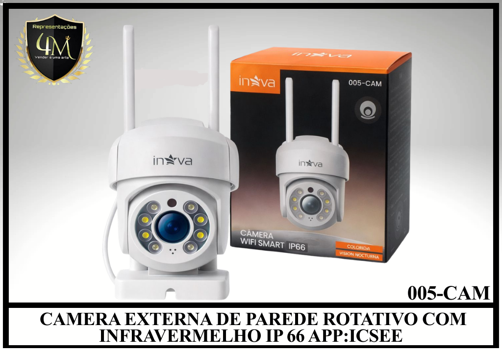 CAM 27 CAMERA EXTERNA DE PAREDE ROTATIVO COM INFRAVERMELHO IP 66 APP:ICSEE 005-CAM