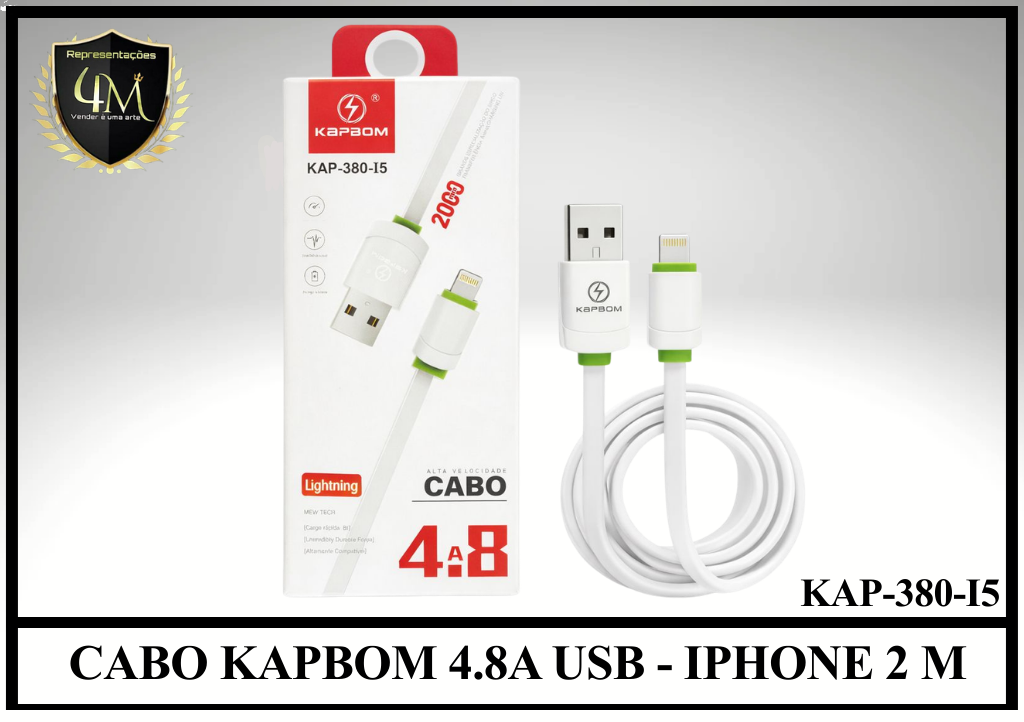 A151 - CABO KAPBOM 4.8A USB - IPHONE 2 METROS KAP-380-i5