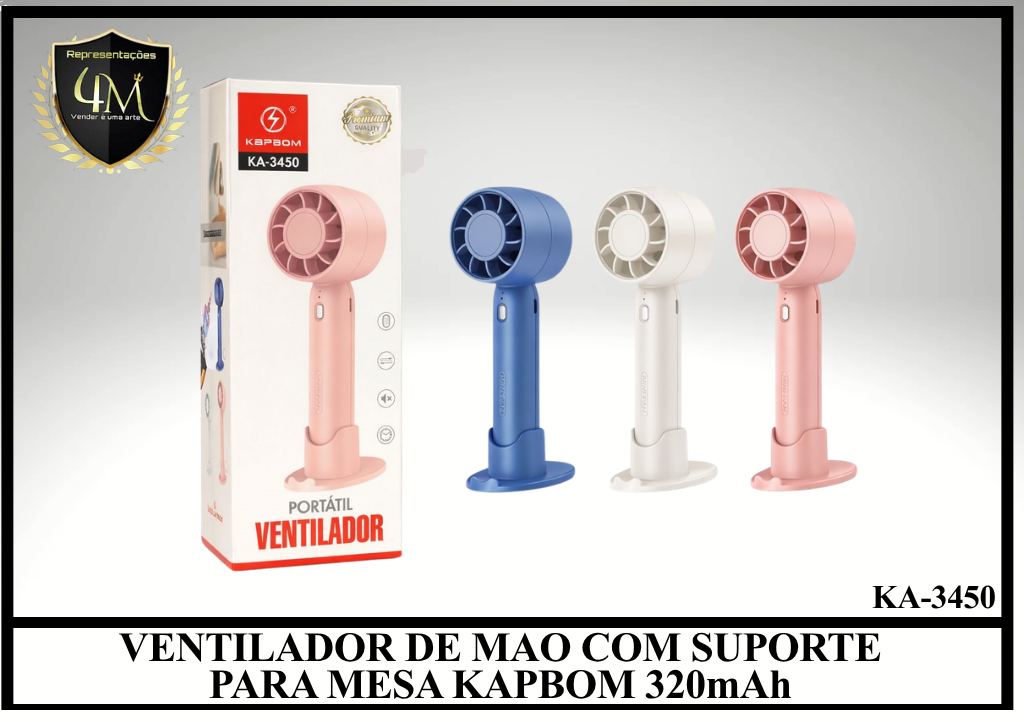 VNT 002 VENTILADOR DE MAO COM SUPORTE PARA MESA KAPBOM 320mAh KA-3450