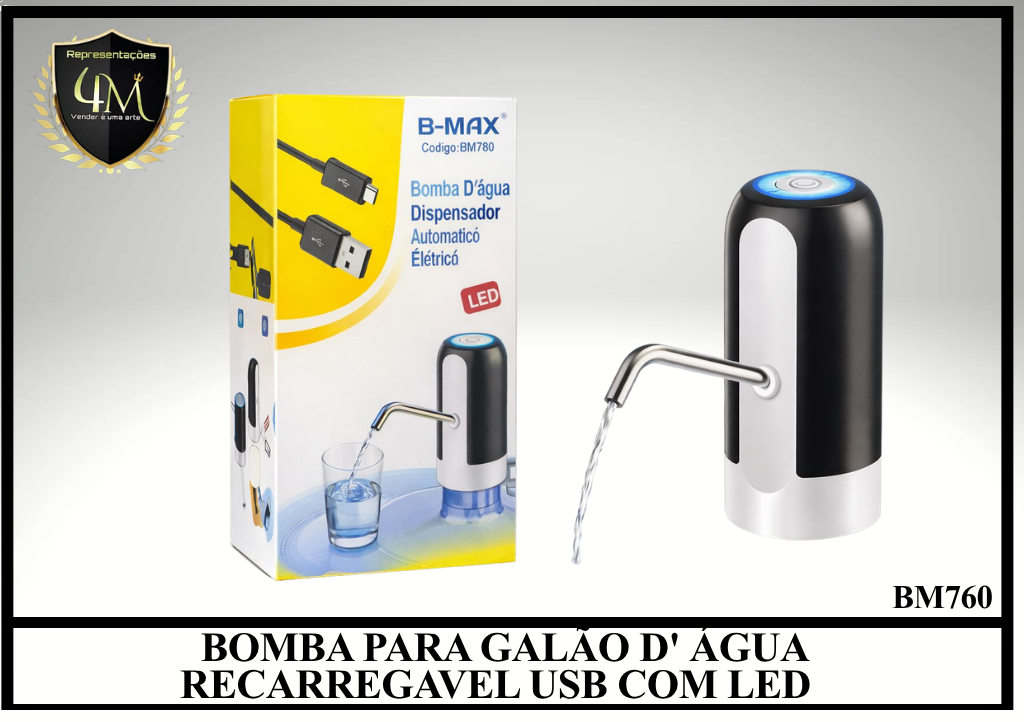 BOM 01 BOMBA PARA GALÃO D' ÁGUA RECARREGAVEL USB COM LED BM760