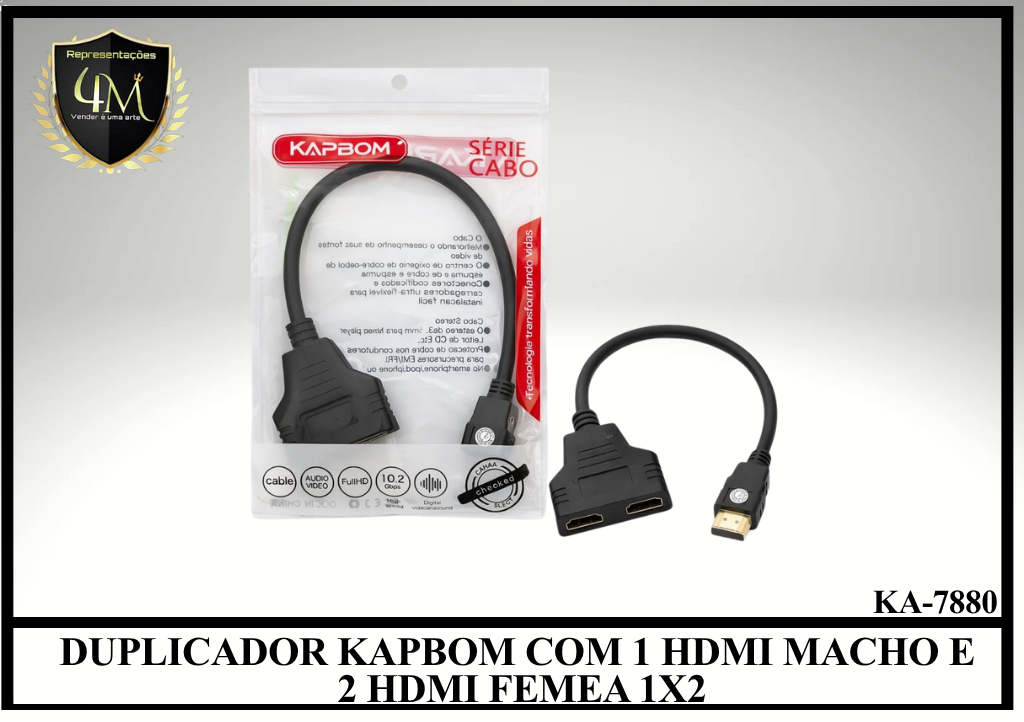 DAP 72 DUPLICADOR KAPBOM COM 1 HDMI MACHO E 2 HDMI FEMEA 1X2 KA-7880 LT-145