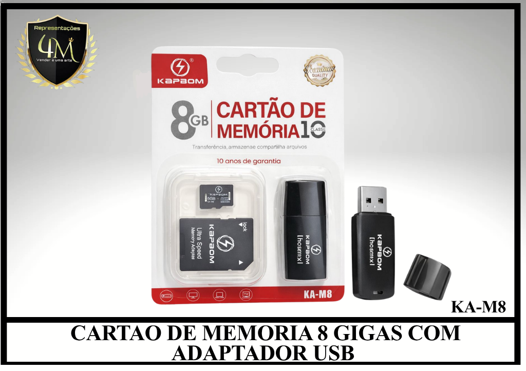 CM 08 CARTAO DE MEMORIA 8 GIGAS COM ADAPTADOR USB KA-M8