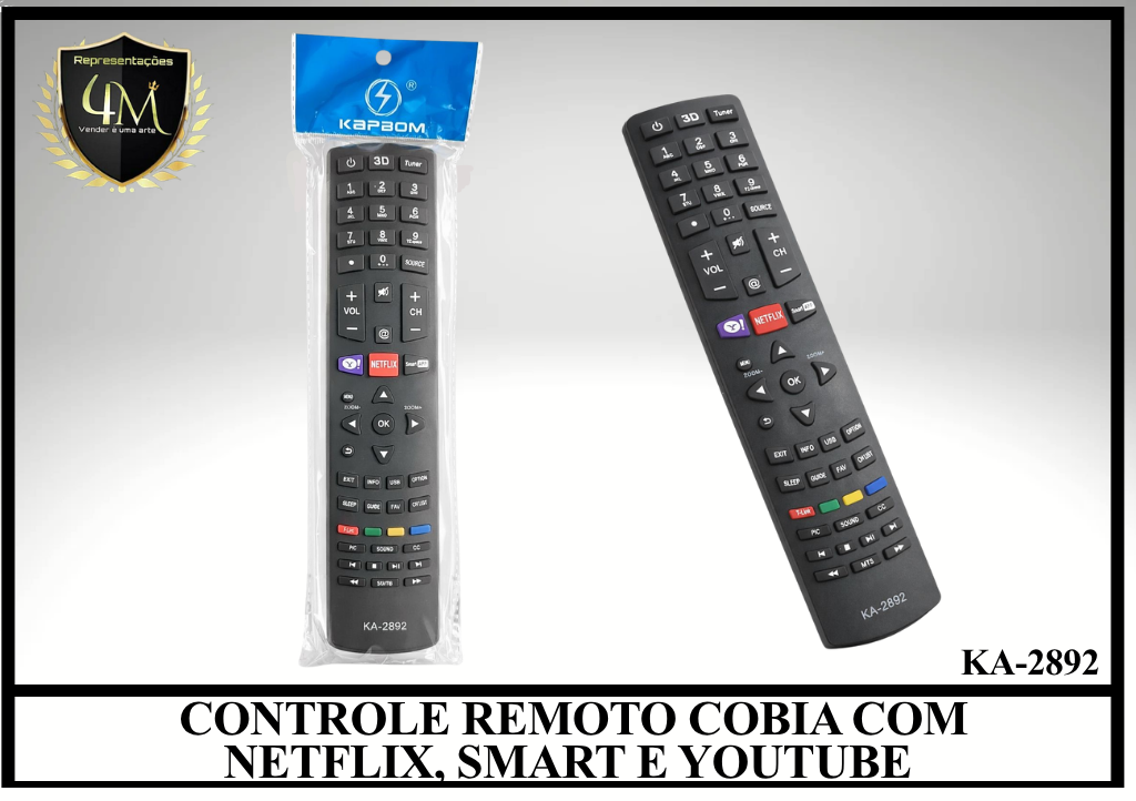 YCRCA 01 CONTROLE REMOTO PHILCO COM NETFLIX, SMART E YOUTUBE KA-2892