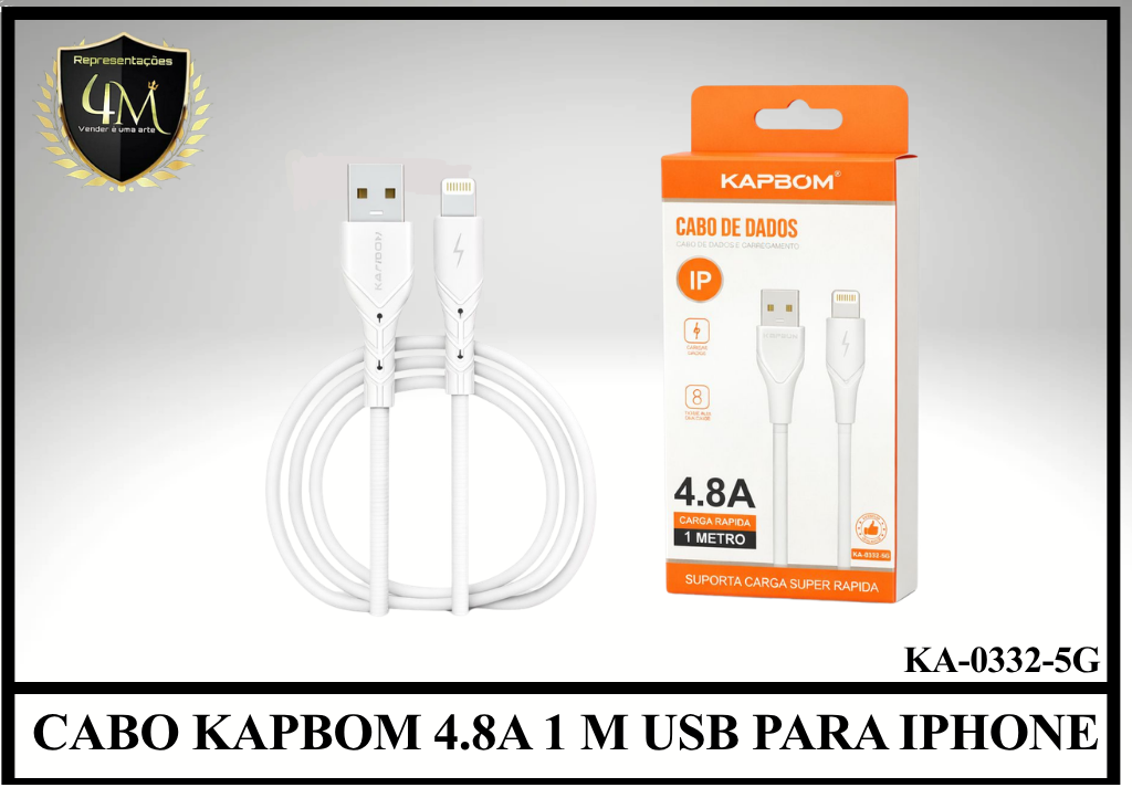 A157 - CABO KAPBOM 4.8A 1 METRO USB PARA IPHONE KA-0332-5G / KA-0331-5G