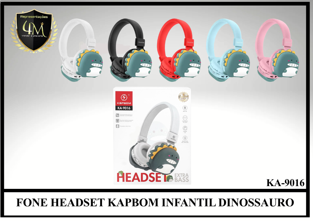 D114 - FONE HEADSET KAPBOM INFANTIL DINOSSAURO KA-9016