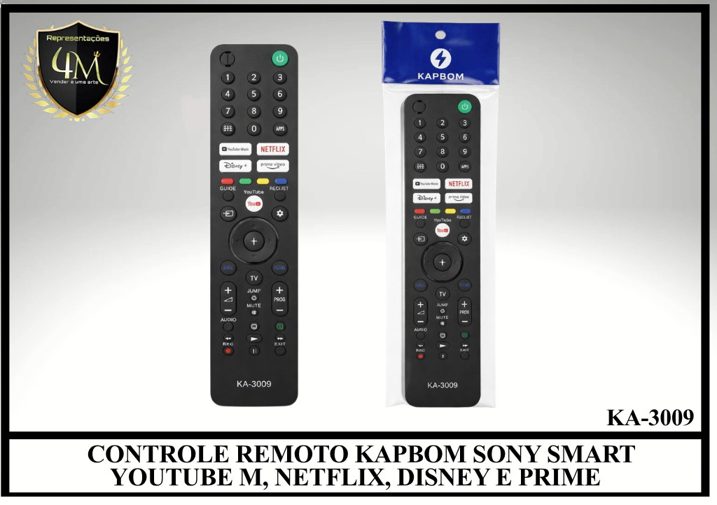 YCRSY 01 CONTROLE REMOTO KAPBOM SONY SMART YOUTUBE M, NETFLIX, DISNEY E PRIME KA-3009