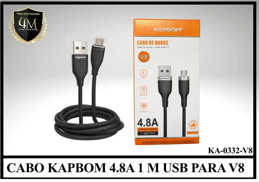 A158 - CABO KAPBOM 4.8A 1 METRO USB PARA V8 KA-0332-V8
