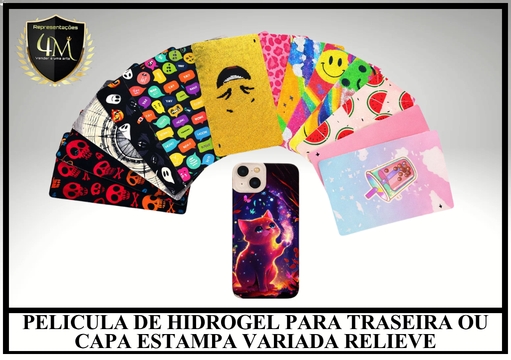 H013 - PELICULA DE HIDROGEL PARA TRASEIRA OU CAPA ESTAMPA VARIADA RELIEVE