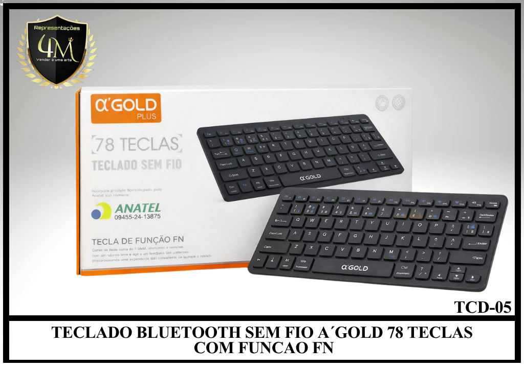 TE 06 TECLADO BLUETOOTH SEM FIO A´GOLD 78 TECLAS COM FUNCAO FN TCD-05