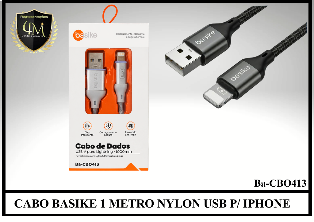 A161 - CABO BASIKE 1 METRO NYLON USB PARA IPHONE Ba-CBO413