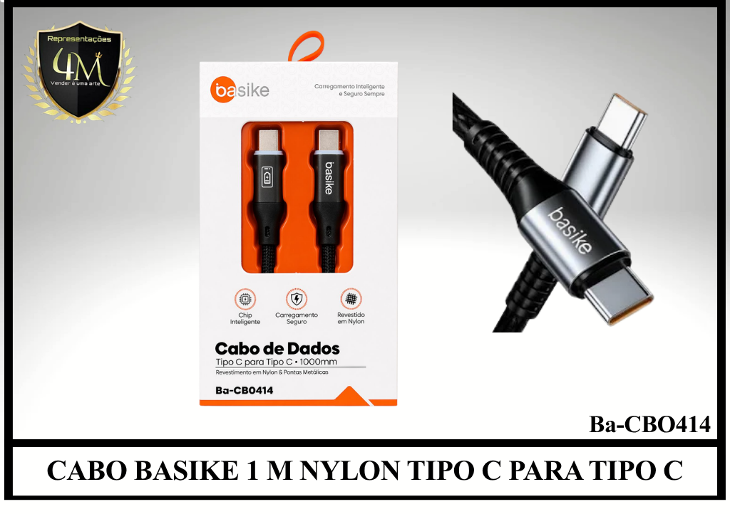 A162 - CABO BASIKE 1 METRO NYLON TIPO C PARA TIPO C Ba-CBO414
