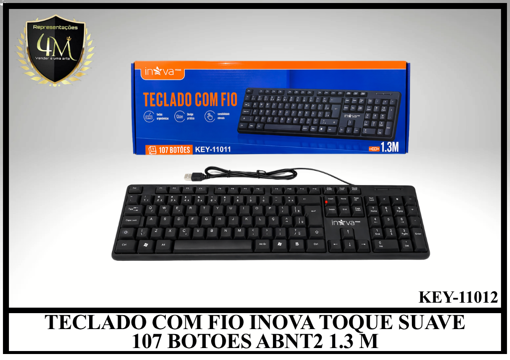 TE 07 TECLADO COM FIO INOVA TOQUE SUAVE 107 BOTOES ABNT2 1.3 METROS KEY-11012