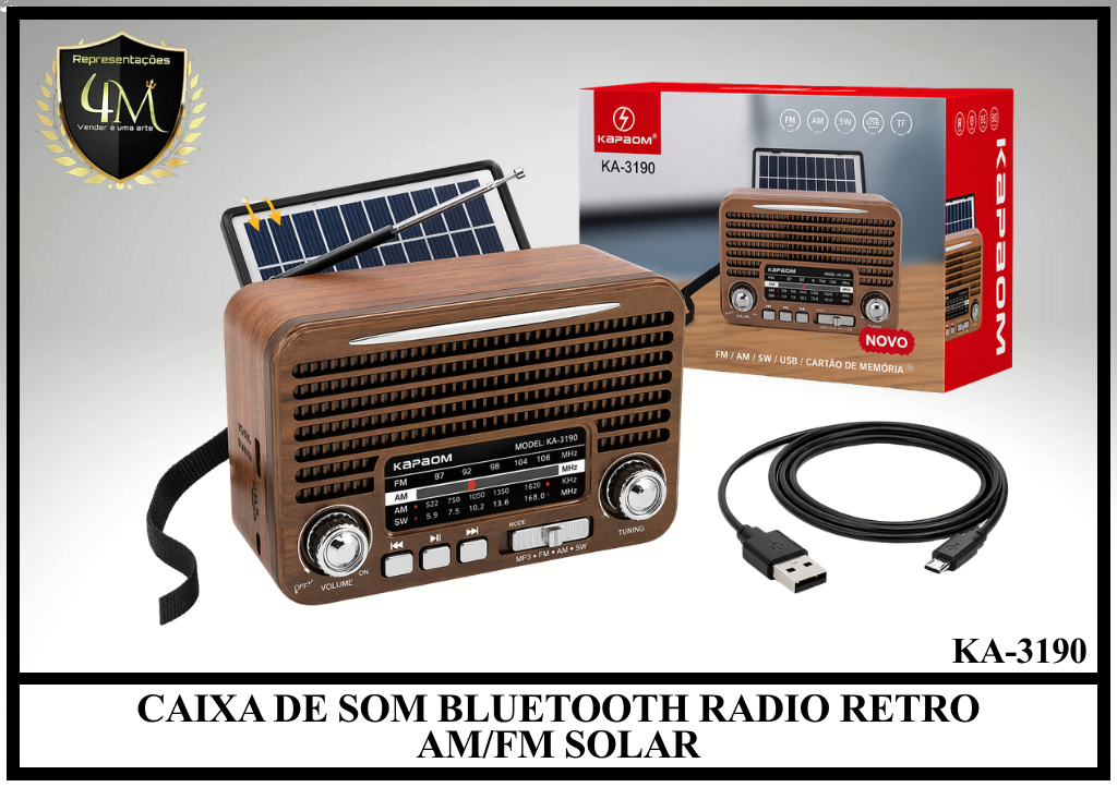 CX 34 CAIXA DE SOM BLUETOOTH RADIO RETRO AM/FM SOLAR KA-3190